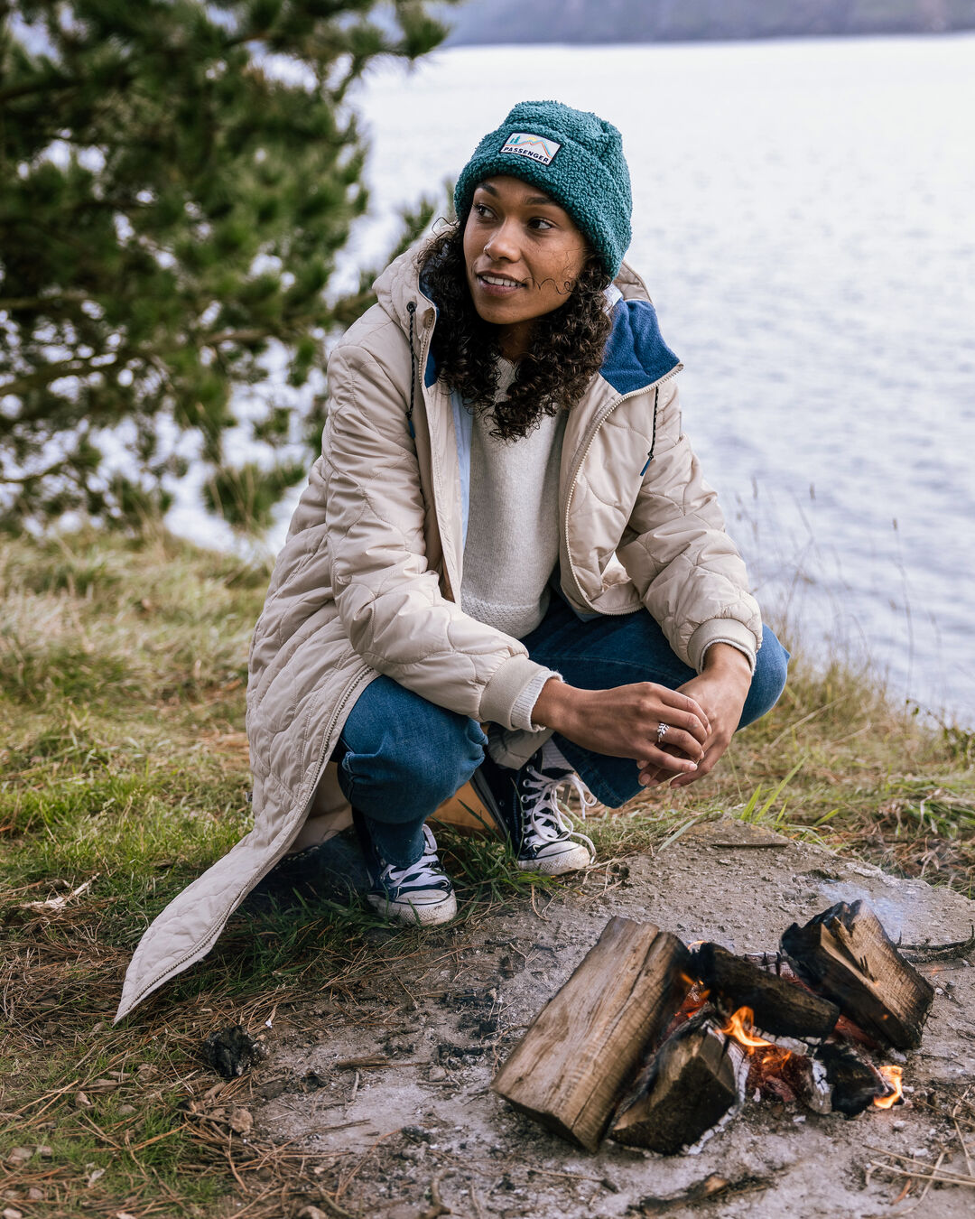 Flora Long Recycled Insulated Parka - White Pepper - Lifestyle