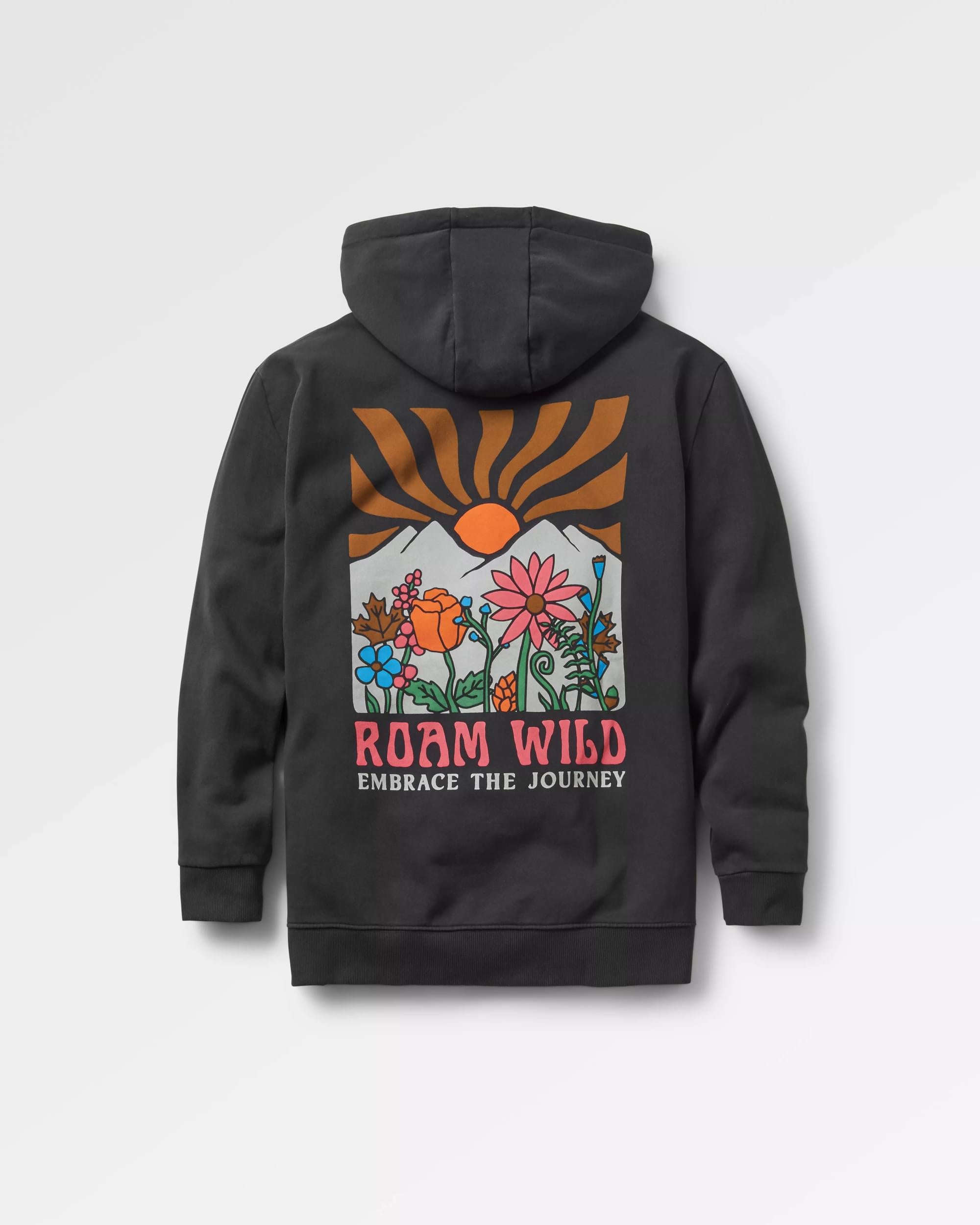 Roam Wild Recycled Cotton Hoodie - Black - Flatlay