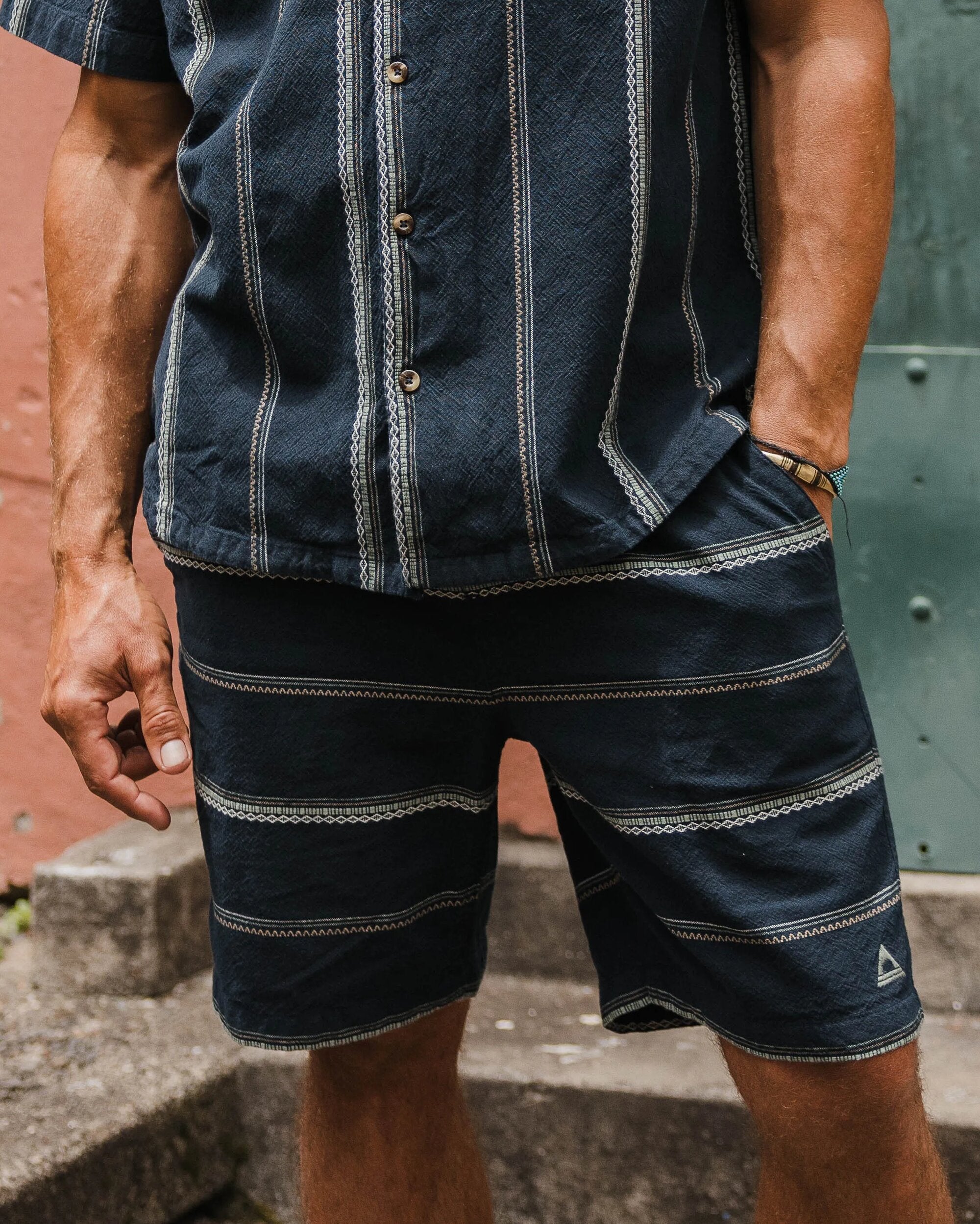 Drifter Organic Cotton Jacquard Short - Deep Navy Jacquard Stripe - Lifestyle