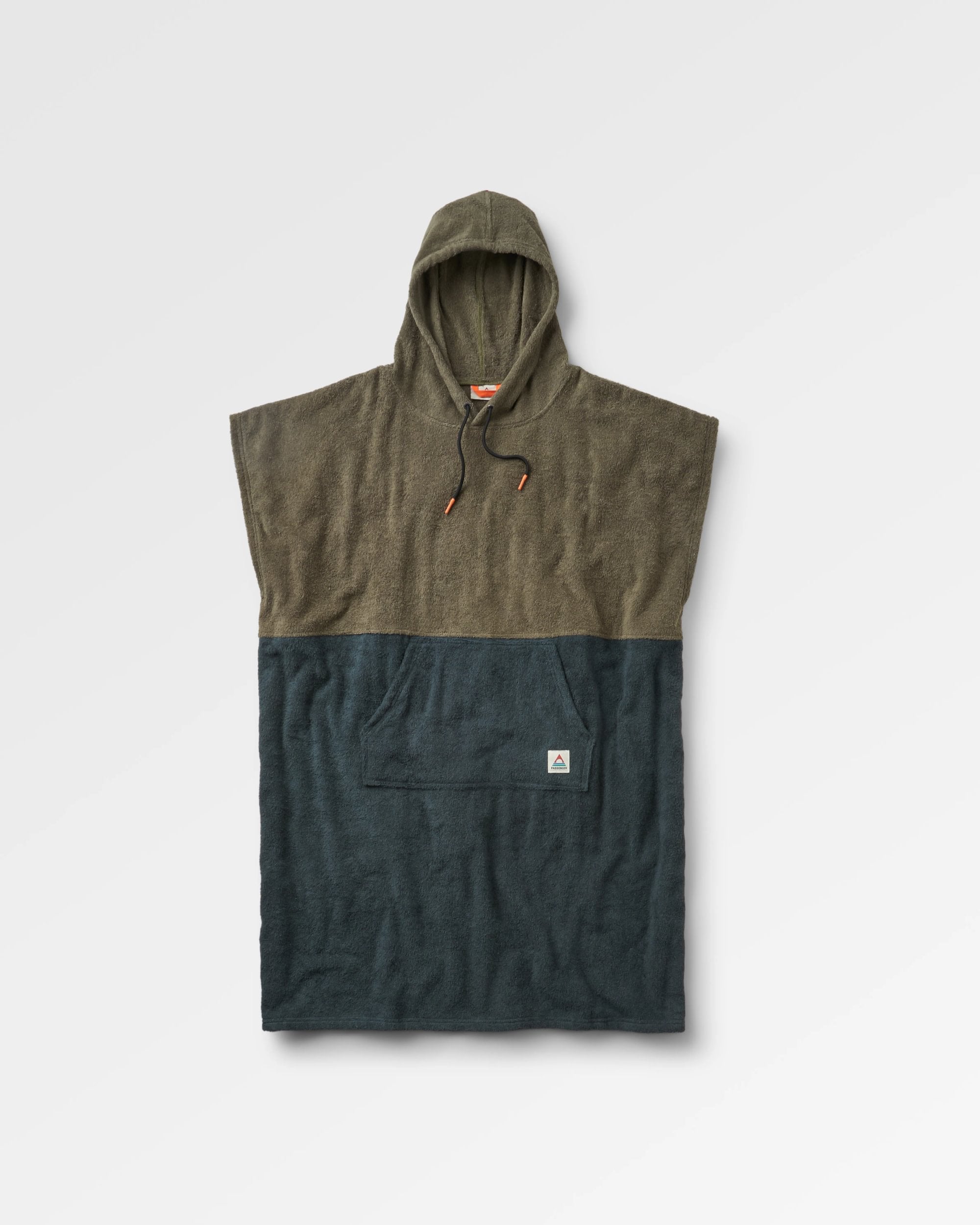 Shoreline Cotton Towel Poncho - Dusty Olive/Charcoal - Flatlay