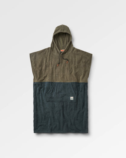 Shoreline Cotton Towel Poncho - Dusty Olive/Charcoal - Flatlay