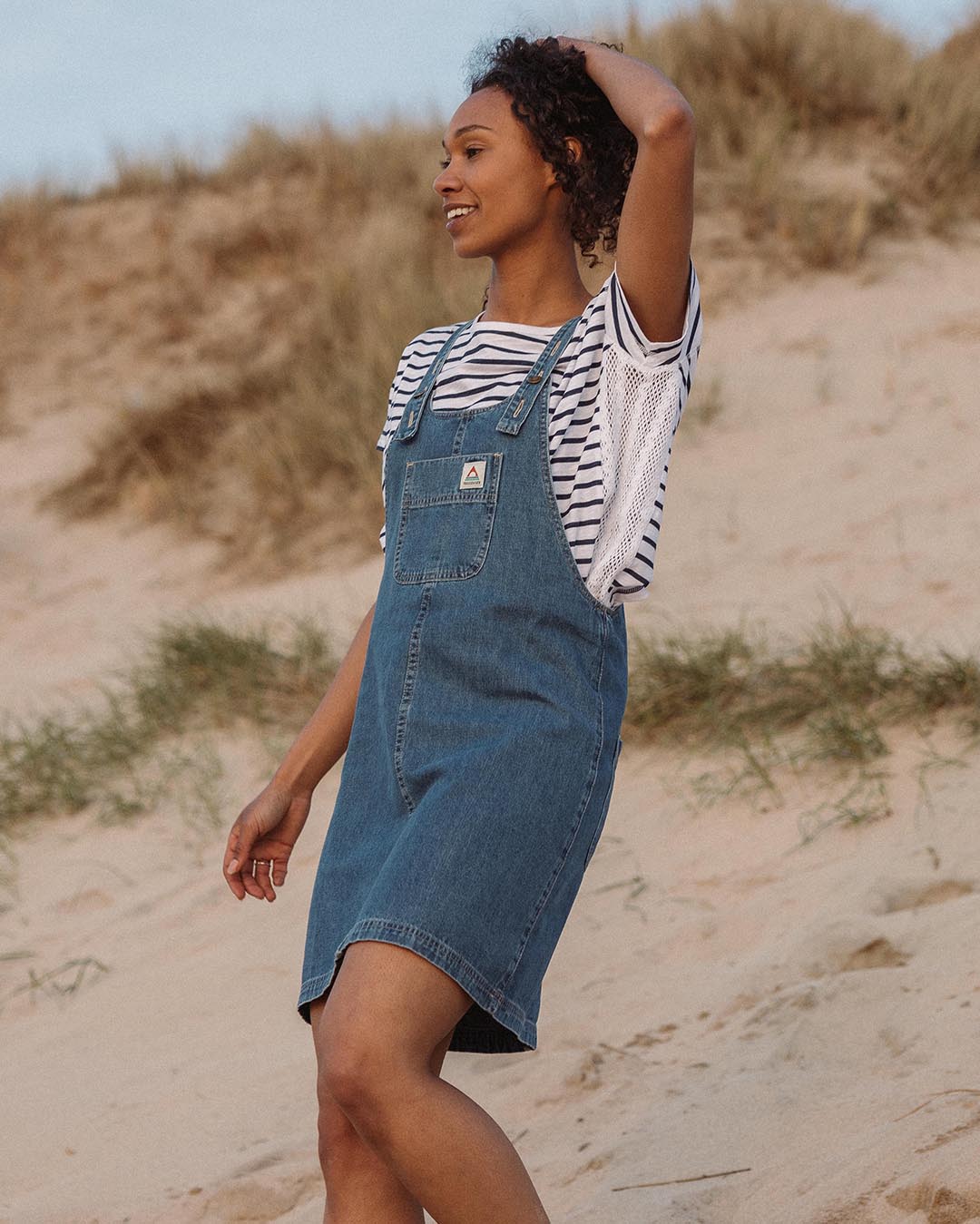 Briony Denim Dungaree Dress - Washed Denim