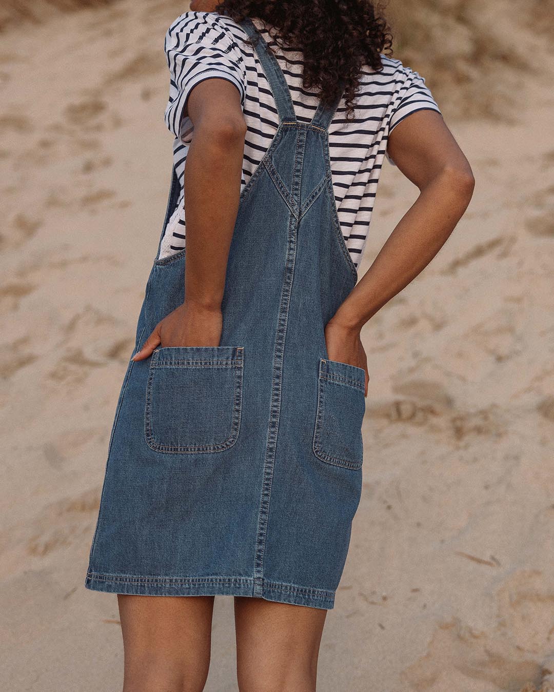 Briony Denim Dungaree Dress - Washed Denim