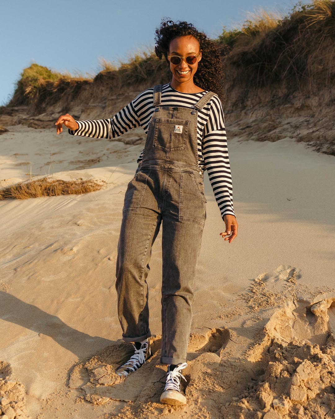 Roamist Organic Cotton Dungarees - Washed Black Denim