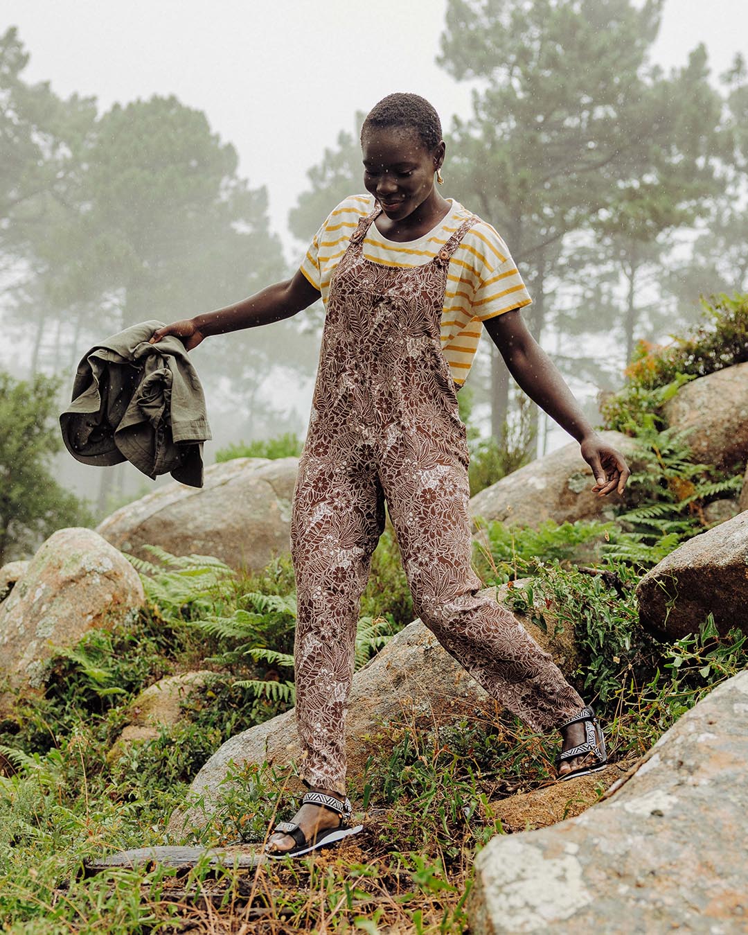 Serenity Dungarees - Chestnut Floral Pattern