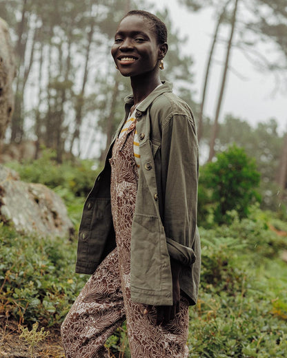 Serenity Dungarees - Chestnut Floral Pattern