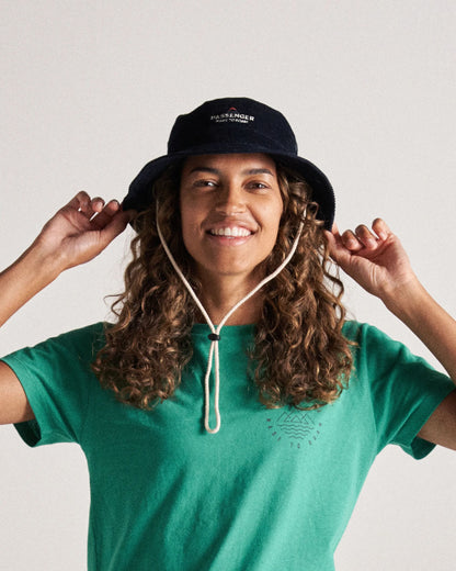 Forest Recycled Cord Bucket Hat - Deep Navy - Studio Model - Female