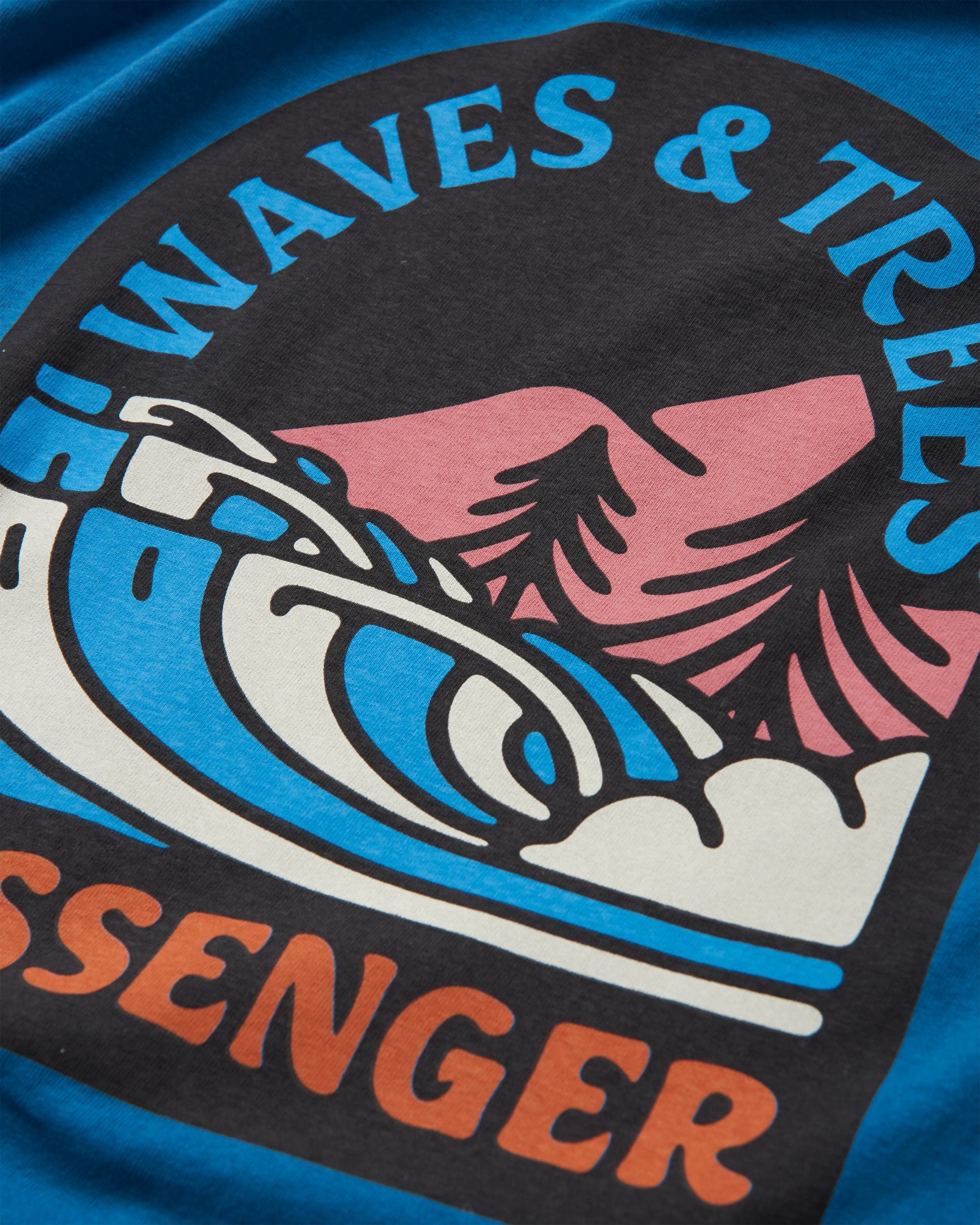 Waves & Trees Recycled Cotton LS T-Shirt - Tidal Blue - Flatlay