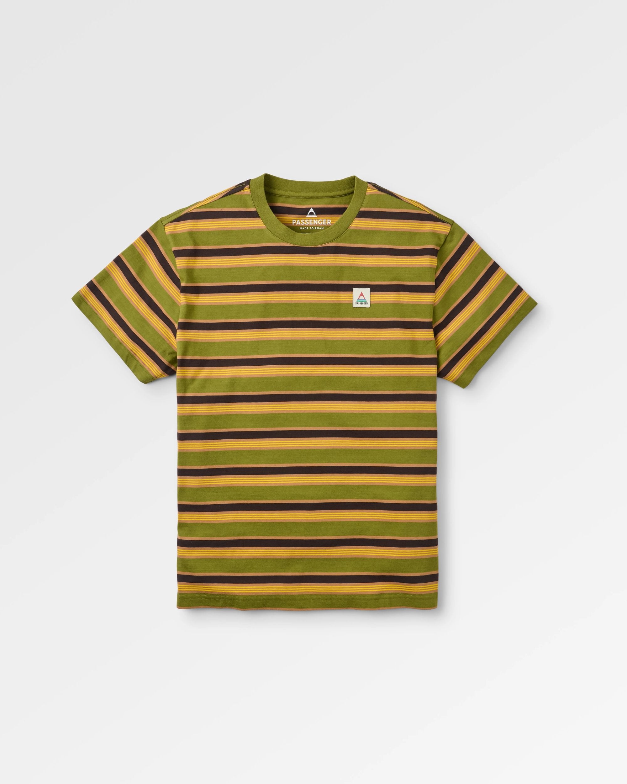 Retro Recycled Cotton Relaxed Fit T-Shirt - Khaki Multi Stripe - Flatlay
