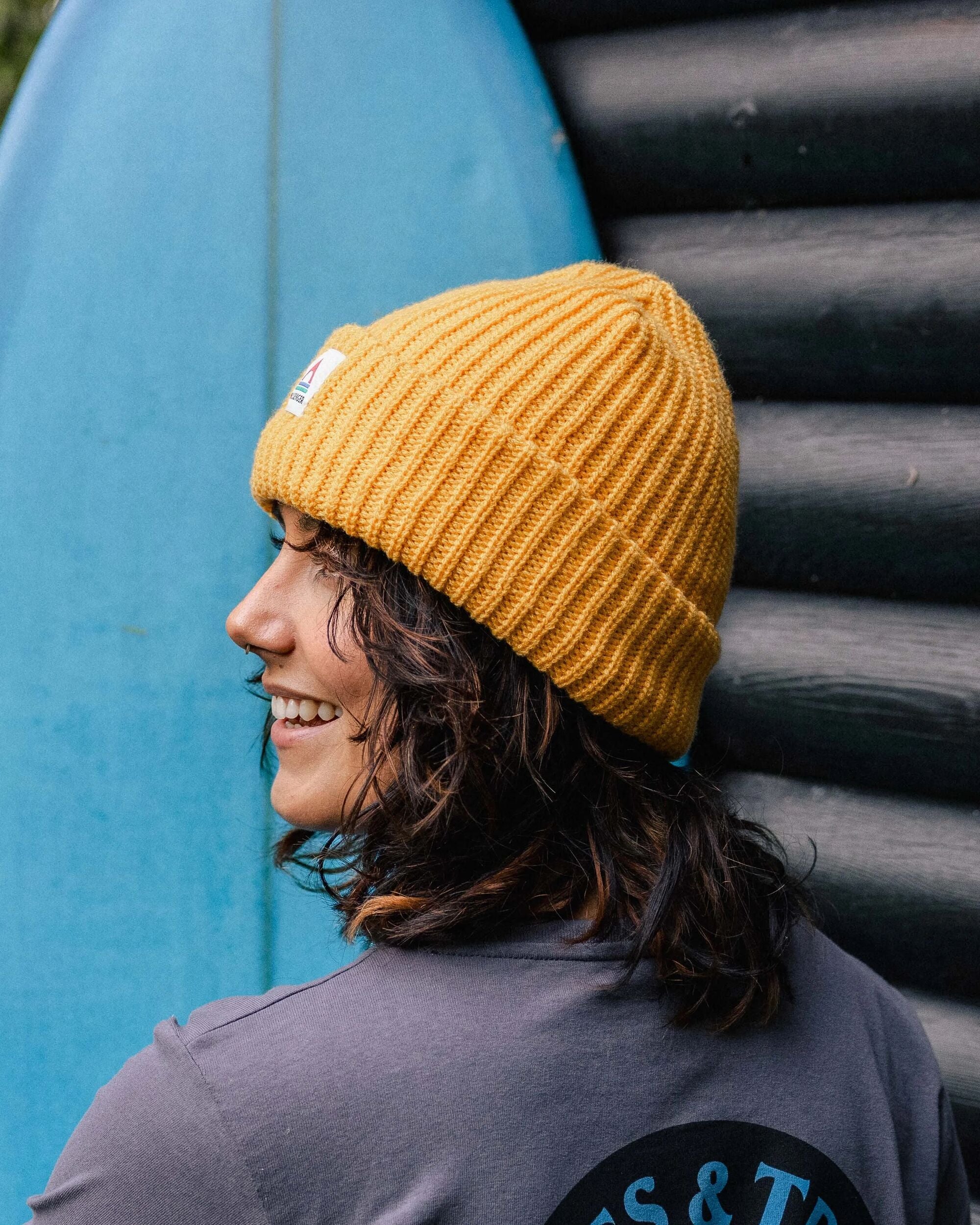 Beechwood Fleece Lined Recycled Beanie - Mustard Gold - Lifestyle - Female