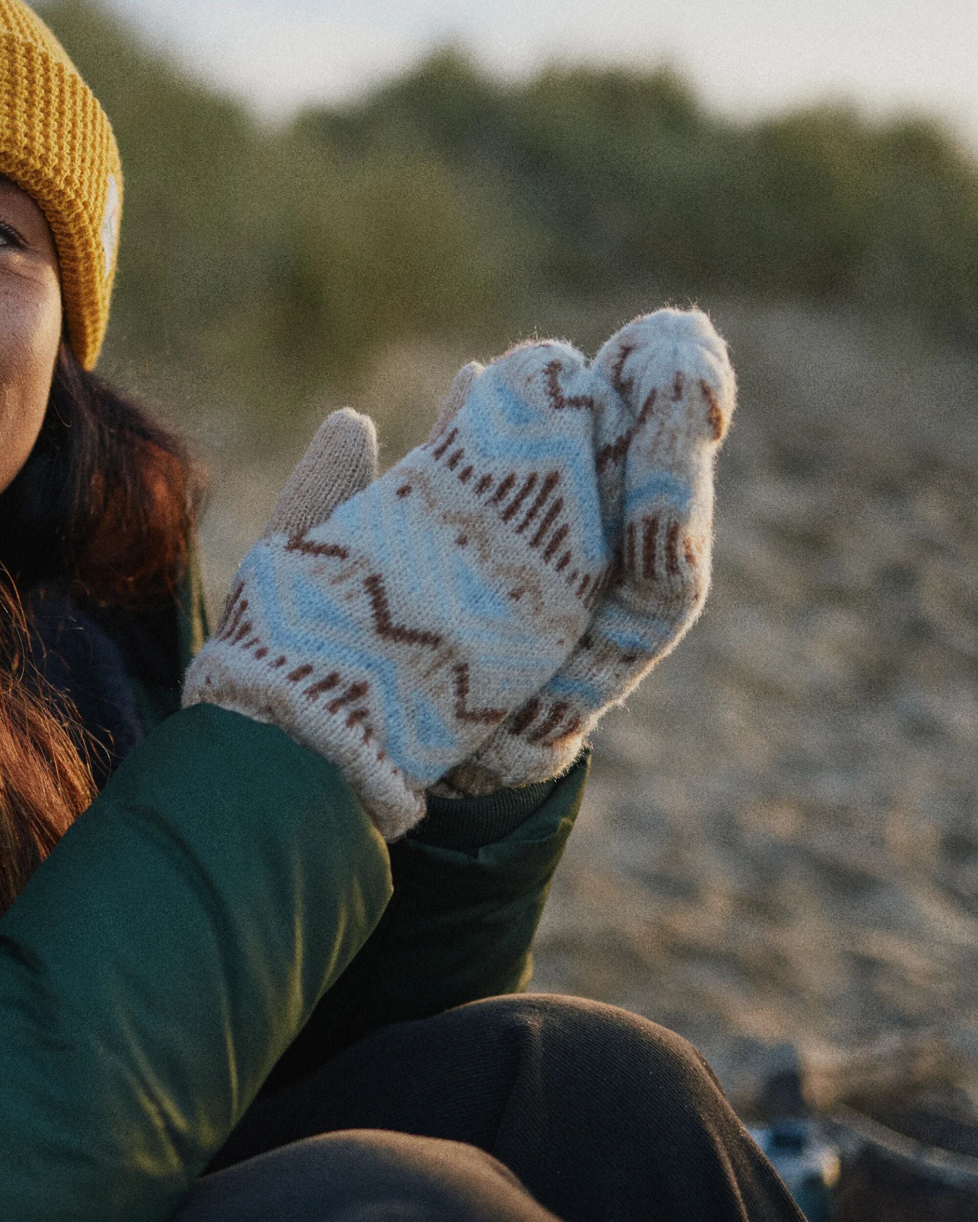Nettle Recycled Fleece Lined Mittens - Birch - Lifestyle