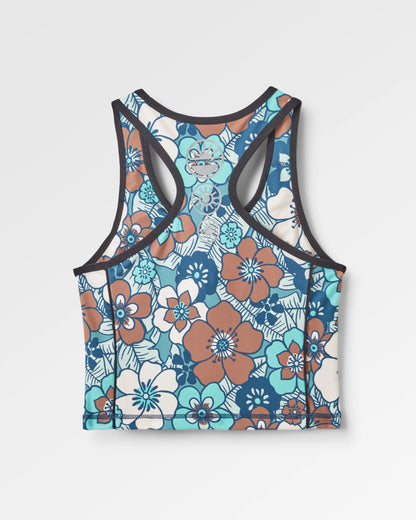 Mantra Recycled Active Crop Top - Vintage Floral Aqua - Flatlay