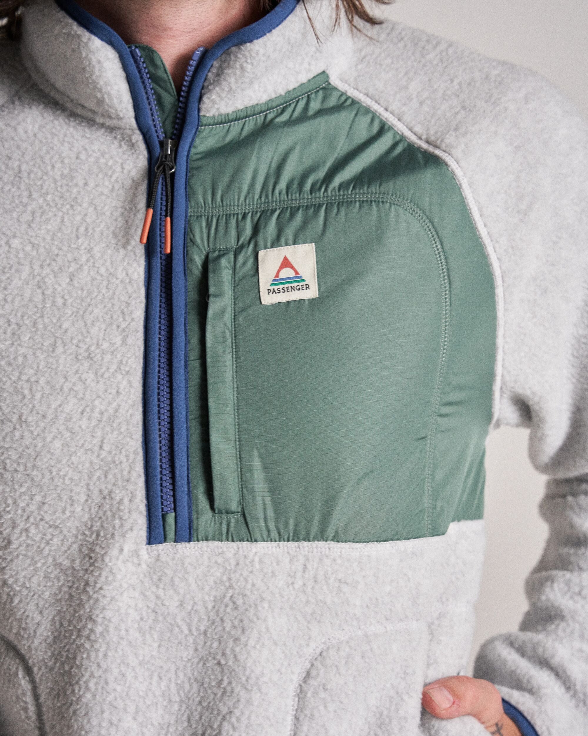 Offgrid 1/2 Zip Recycled Sherpa Fleece - Grey Marl 2 - Studio Model