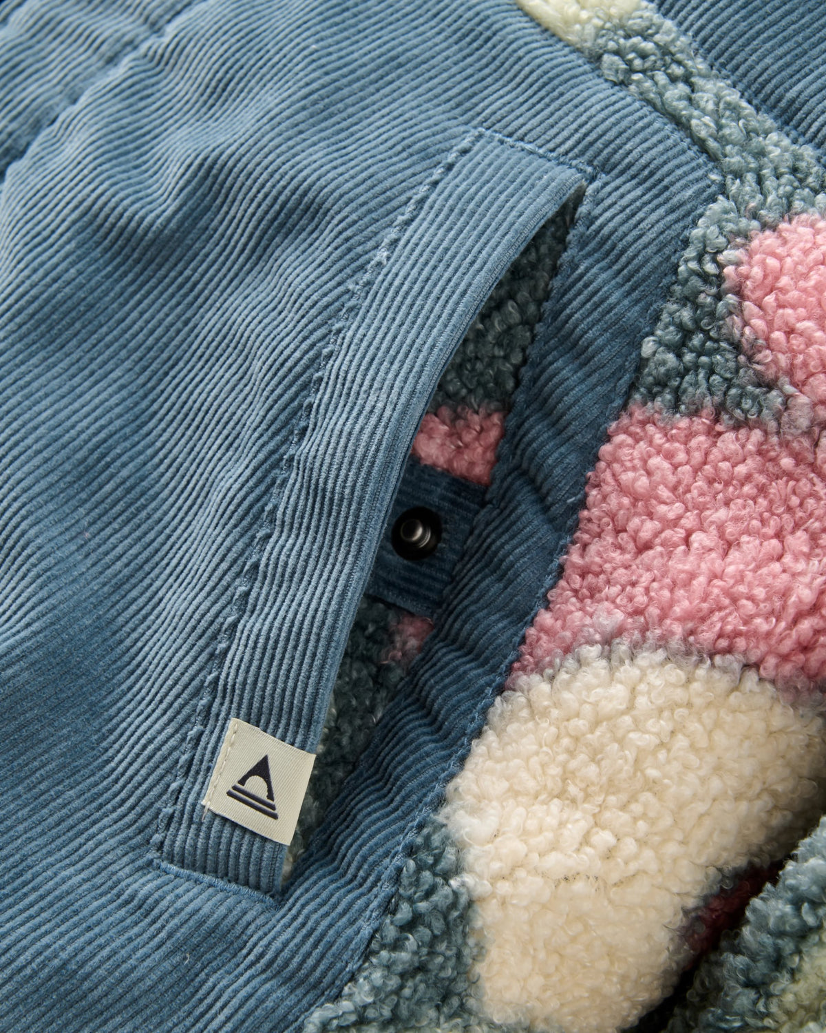 Clover Sherpa Fleece Hooded Jacket - Slower Rhythms Stormy Blue - Flatlay