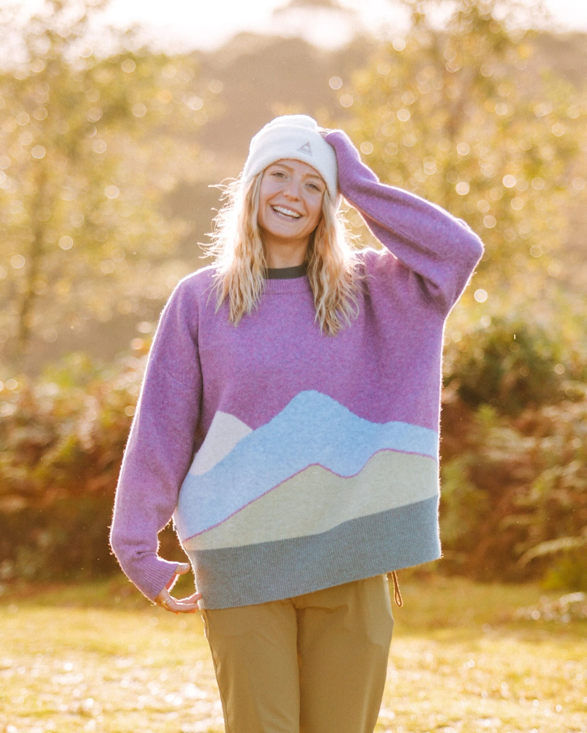 Vista Recycled Knitted Jumper - Rhubarb - Lifestyle