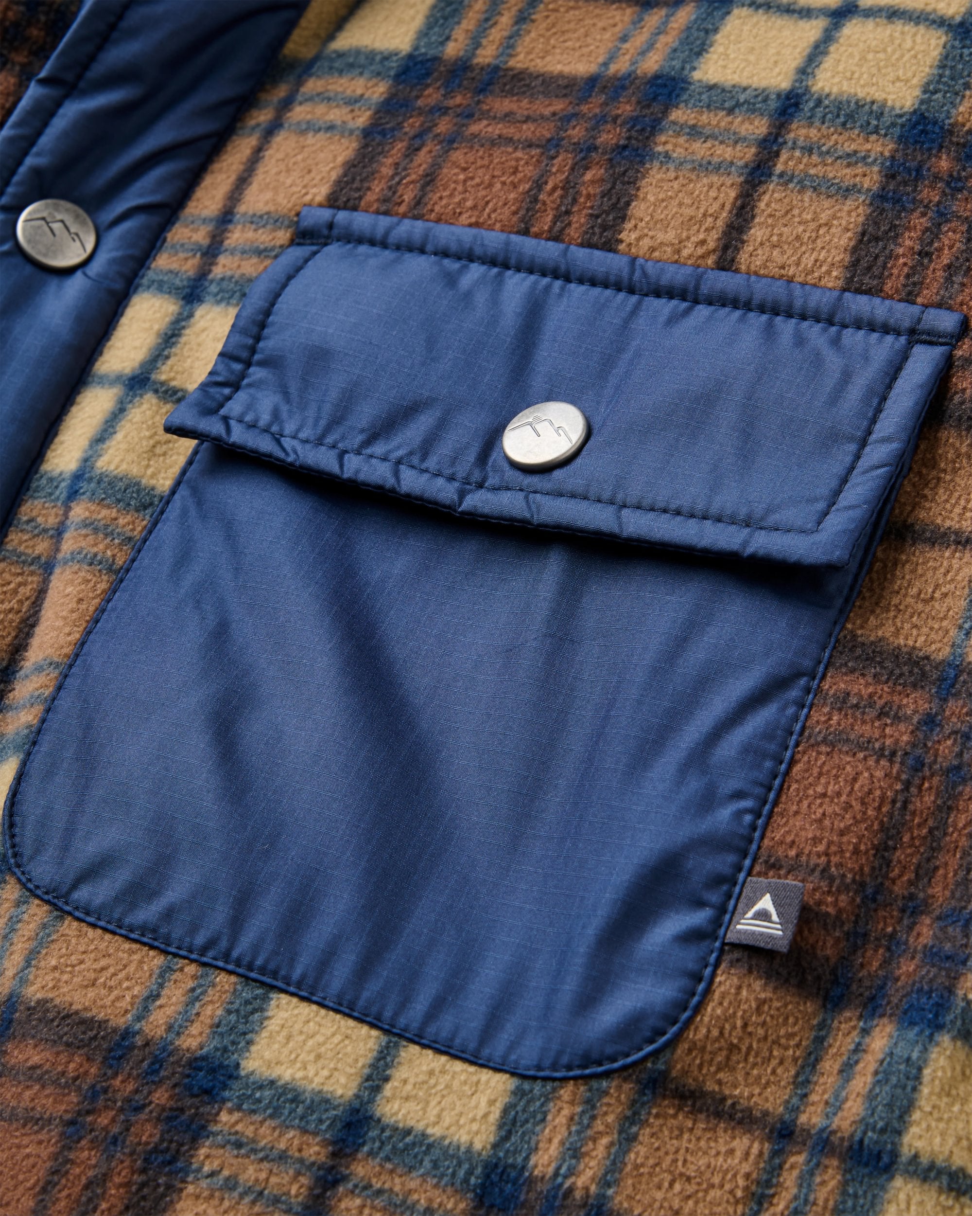 Firelight Sherpa Lined Overshirt - Rich Navy/Caramel Check - Flatlay