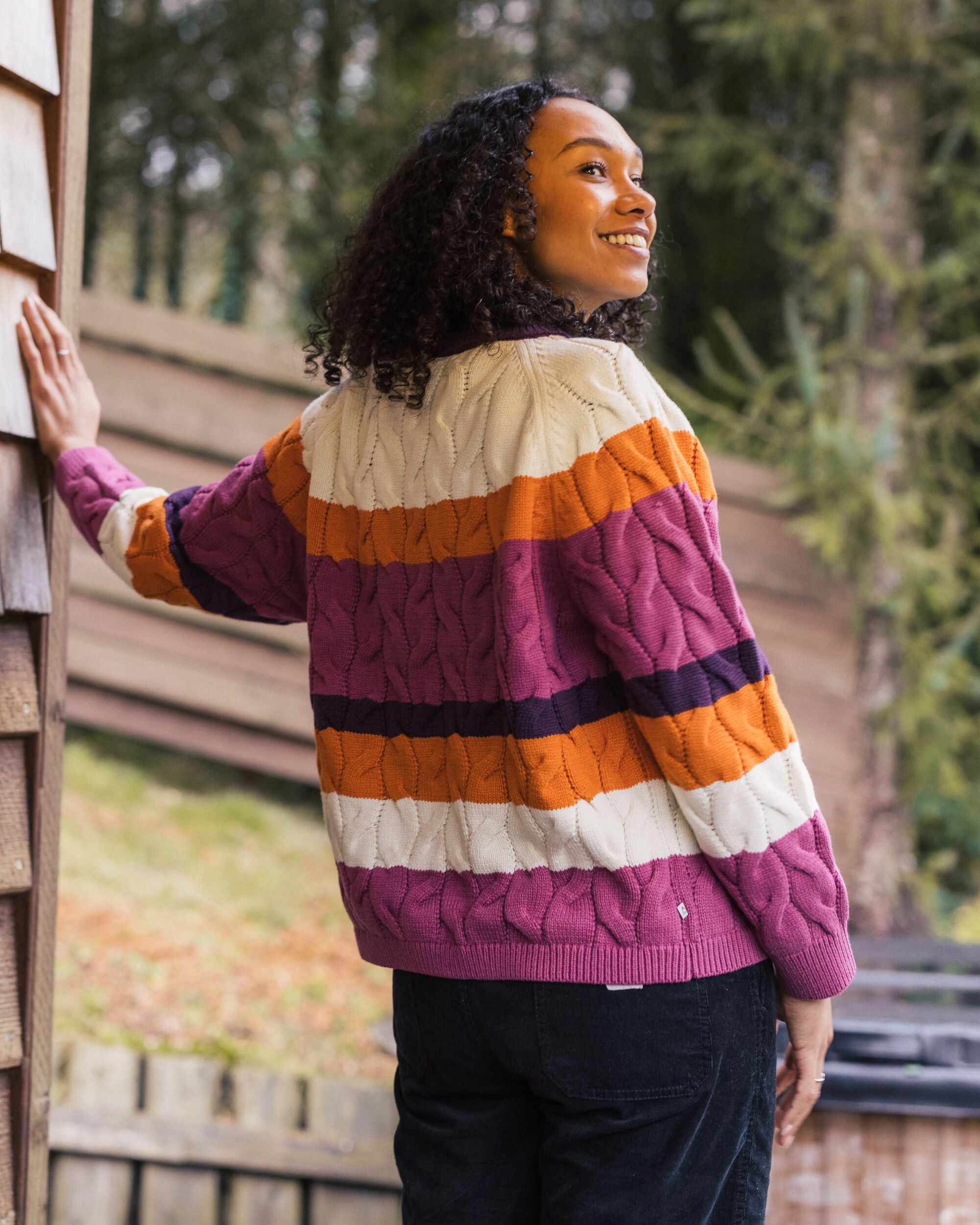 Comfort Organic Cotton Knitted Jumper - Rhubarb Multi Stripe - Lifestyle