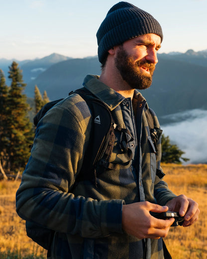 Firelight Sherpa Lined Overshirt - Dusty Olive/Dark Denim Check  - Lifestyle