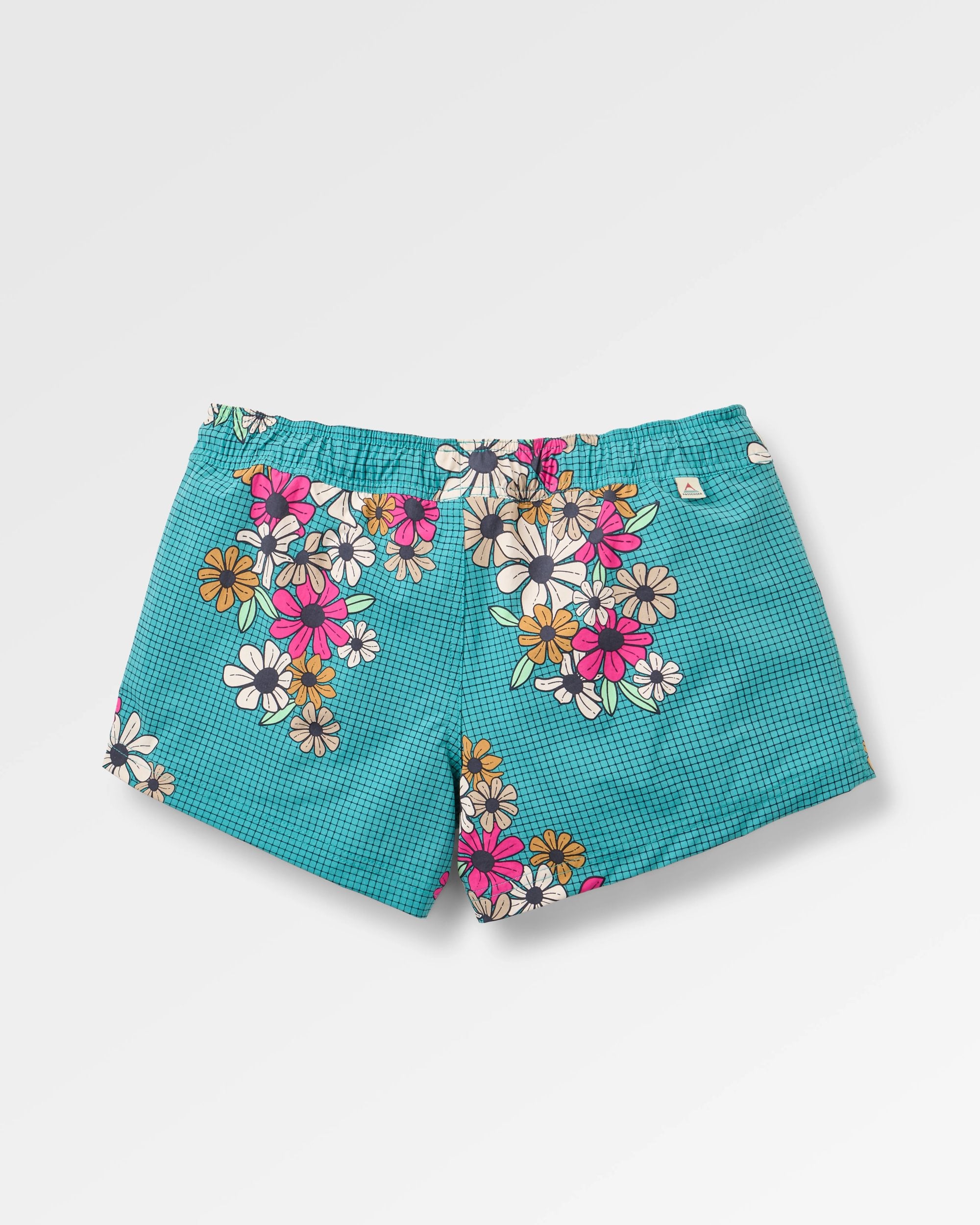 Way Out Short - Floral Grid Ocean Teal - Flatlay