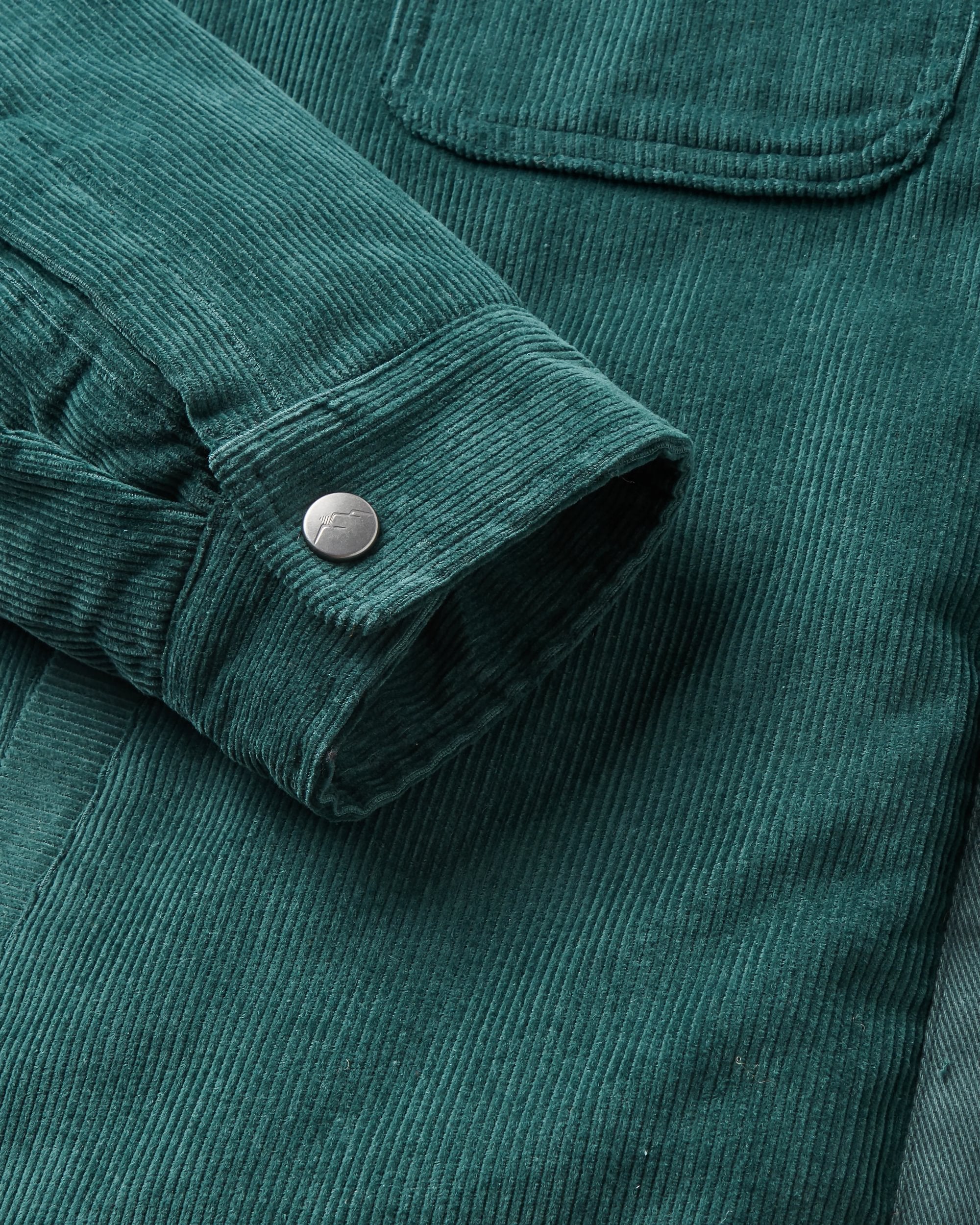 Kodiak Sherpa Lined Cord Overshirt - Dark Fern  - Flatlay