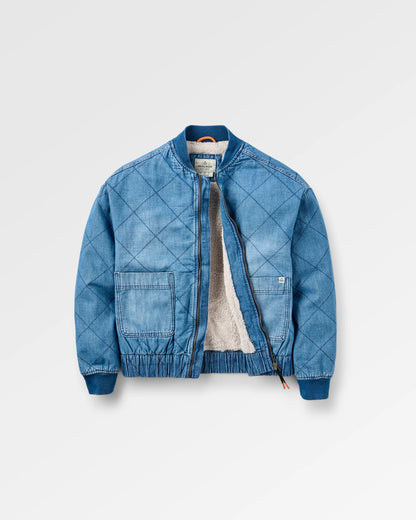Lucia Denim Sherpa Lined Bomber Jacket - Denim Blue - Flatlay