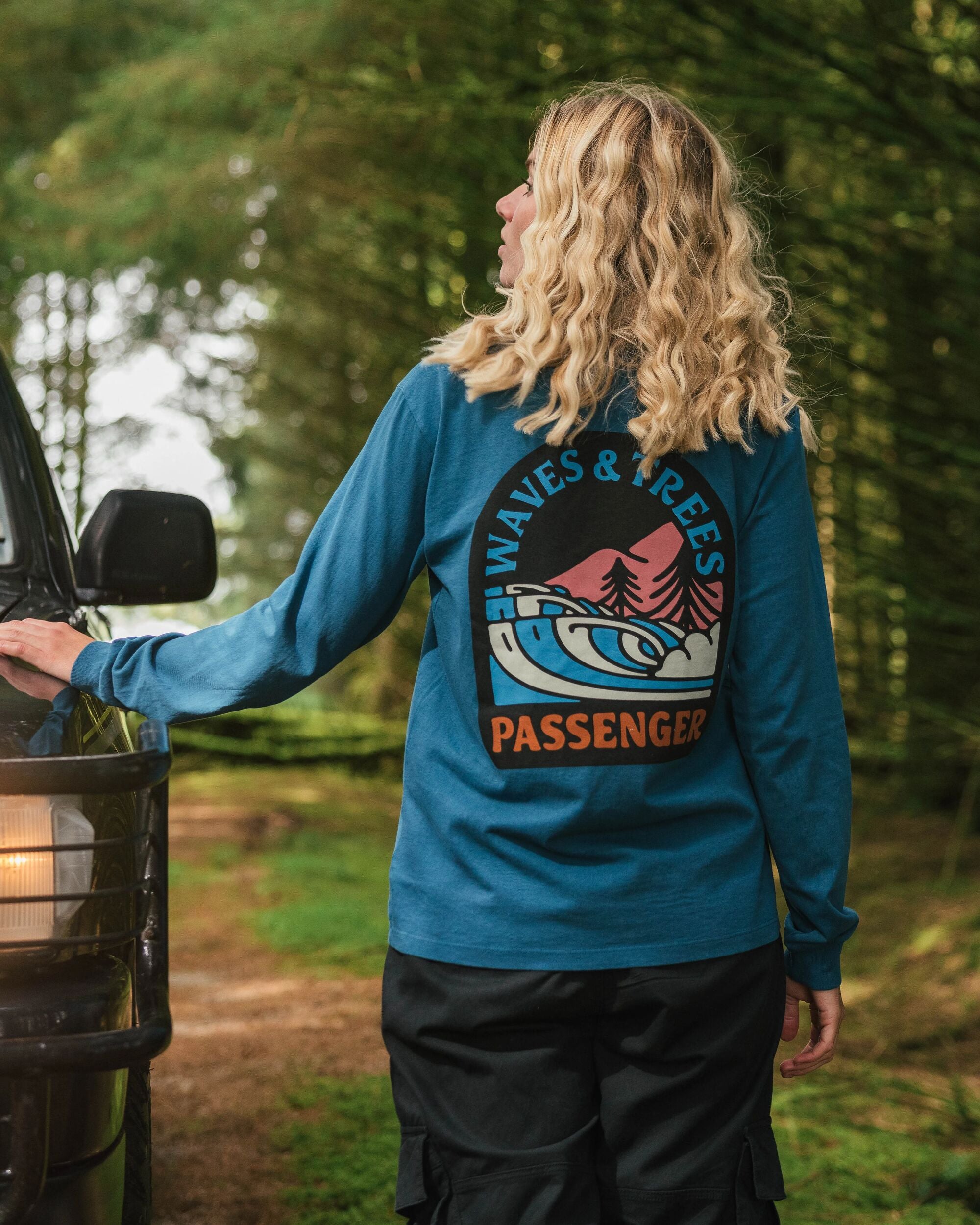 Waves & Trees Recycled Cotton LS T-Shirt - Tidal Blue - Lifestyle