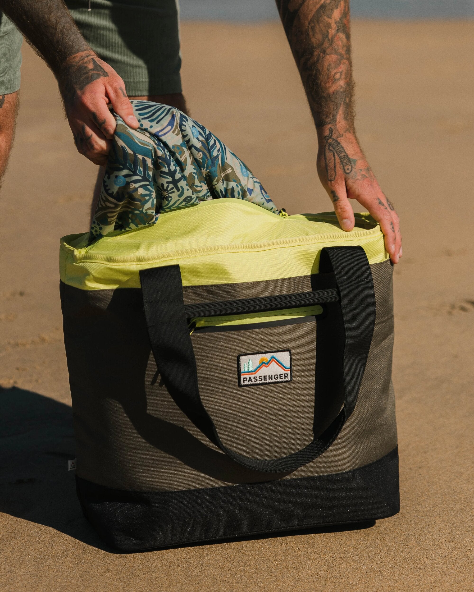 Tote Recycled Cooler Bag - Khaki Multi - Lifestyle - Male