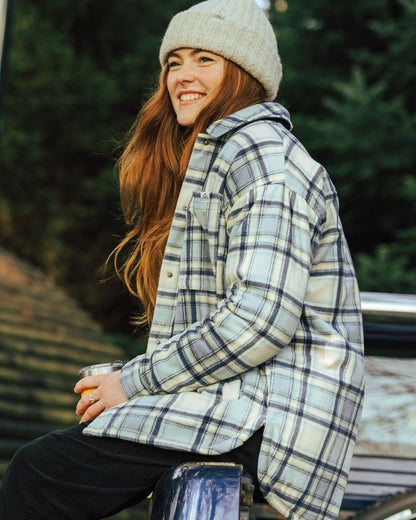 Orion Recycled Sherpa-Lined Polar Fleece Shirt - Oatmeal/Arctic Check - Lifestyle