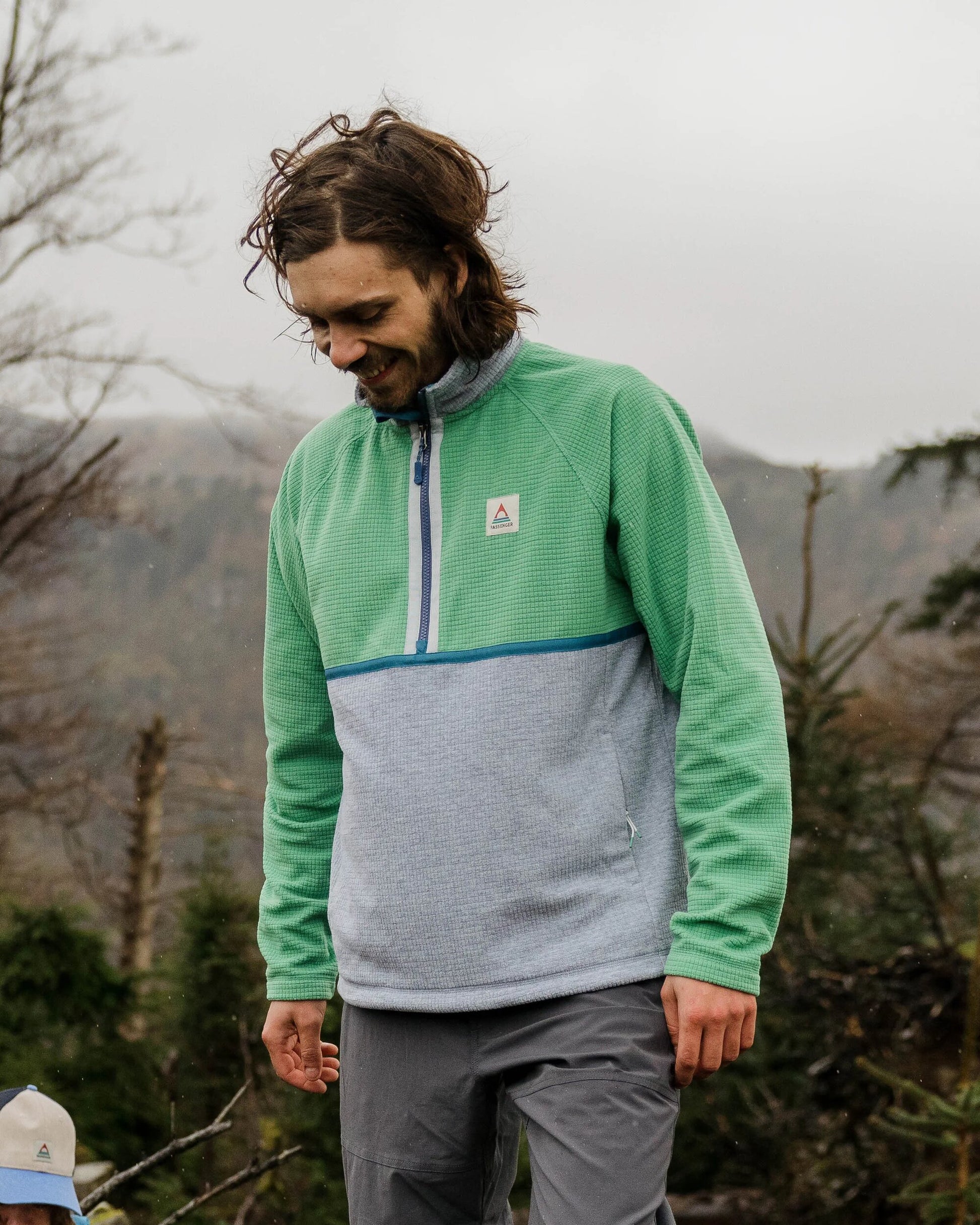 Overlook Recycled Grid Polar Fleece - Green Spruce/Grey Marl