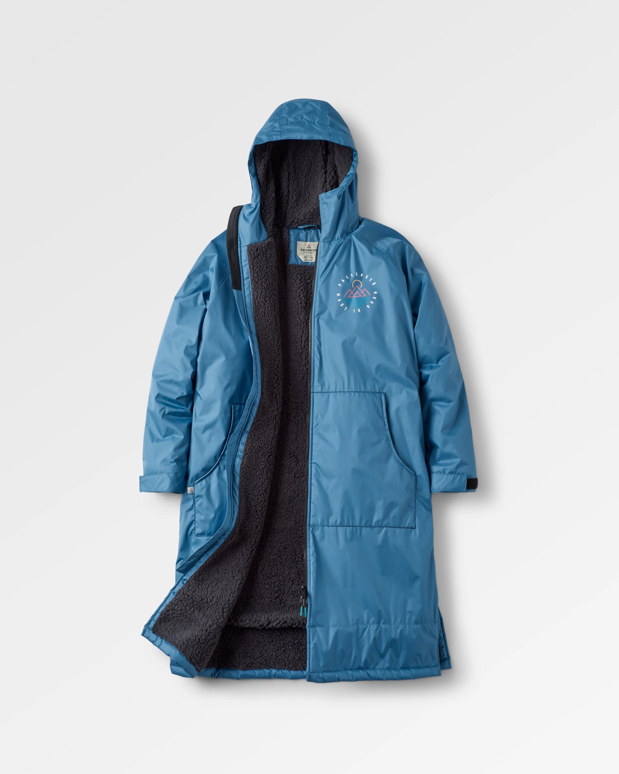 Escapism Recycled Sherpa Lined Changing Robe - Moonlight Blue - Flatlay