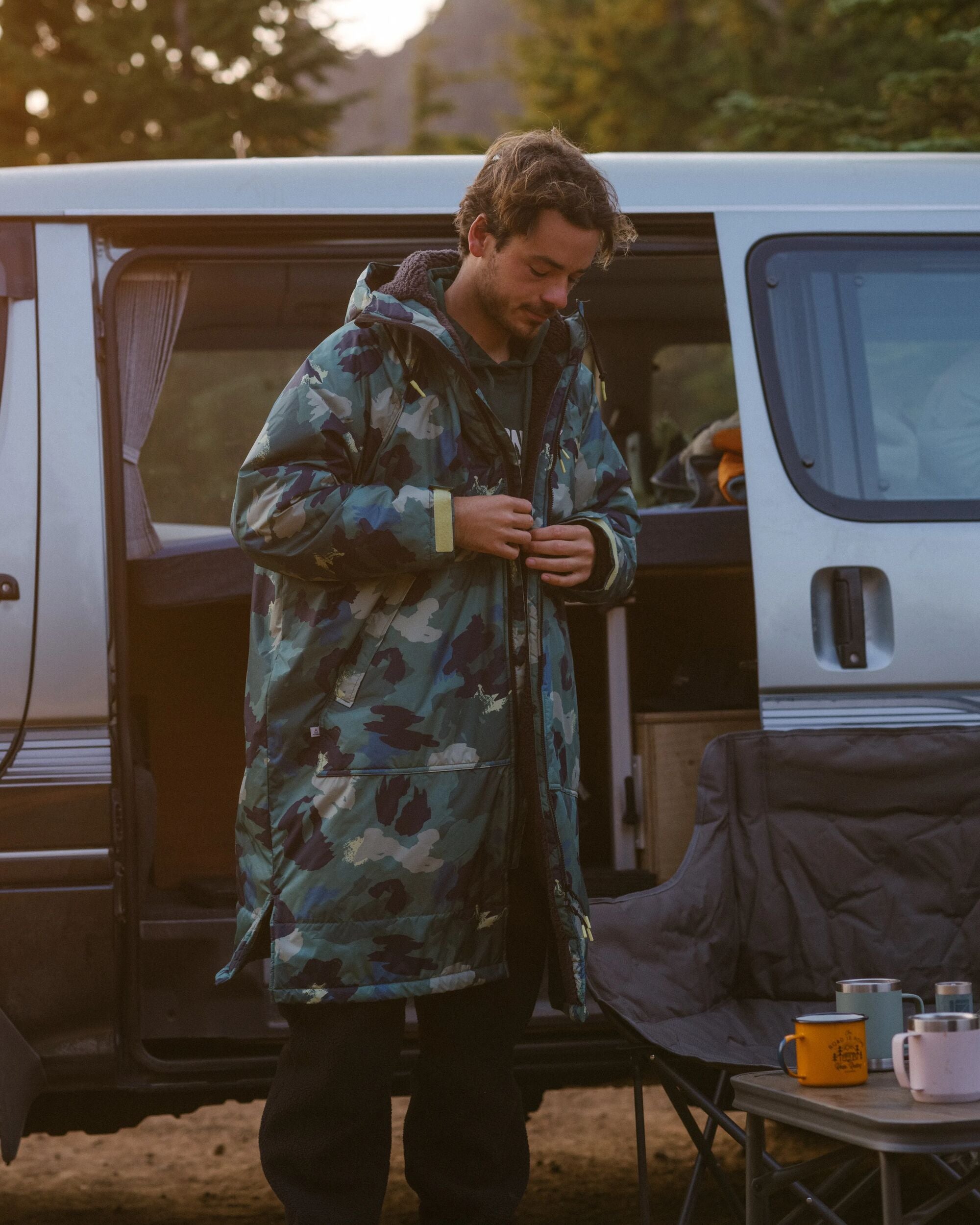 Waves Recycled Sherpa Lined Changing Robe - Alpine Camo Rain Forest - Lifestyle - Male