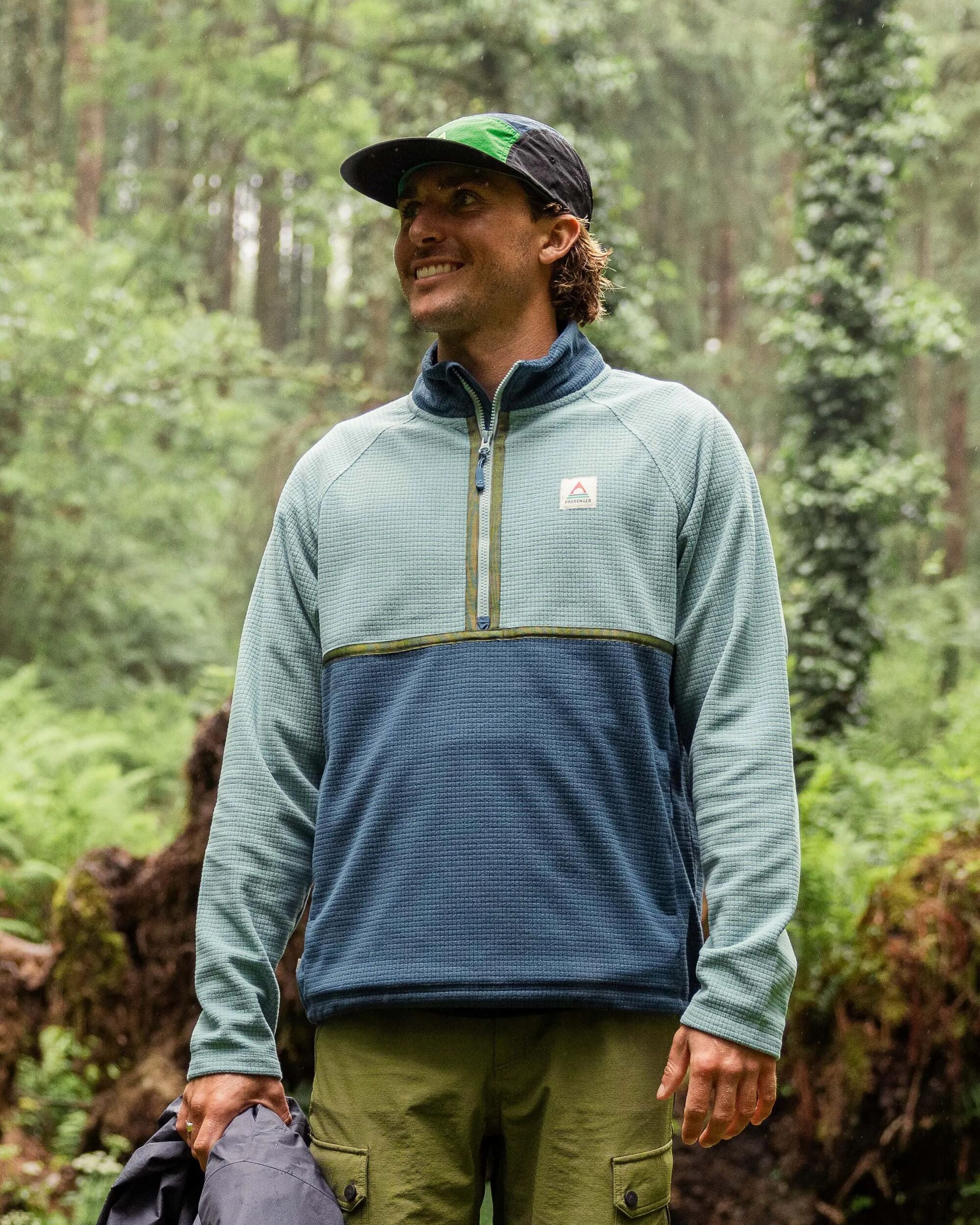 Overlook Recycled Grid Polar Fleece - Arctic/Dark Denim - Lifestyle