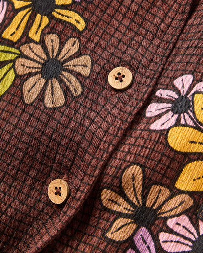 Arden Short Sleeve Shirt Eco Vero - Floral Grid Espresso - Flatlay