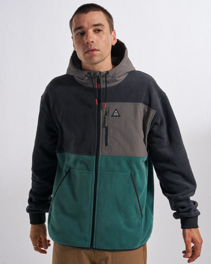 Woodland Full Zip Hooded Polar Fleece - Faded Black/Deep Ocean - Studio Model