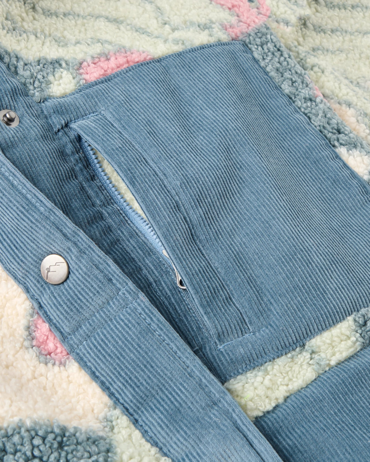 Clover Sherpa Fleece Hooded Jacket - Slower Rhythms Stormy Blue - Flatlay