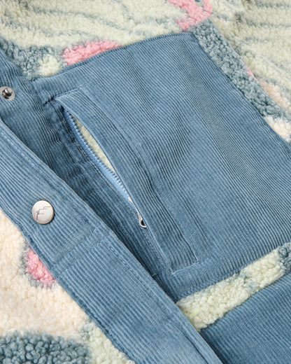 Clover Sherpa Fleece Hooded Jacket - Slower Rhythms Stormy Blue - Flatlay