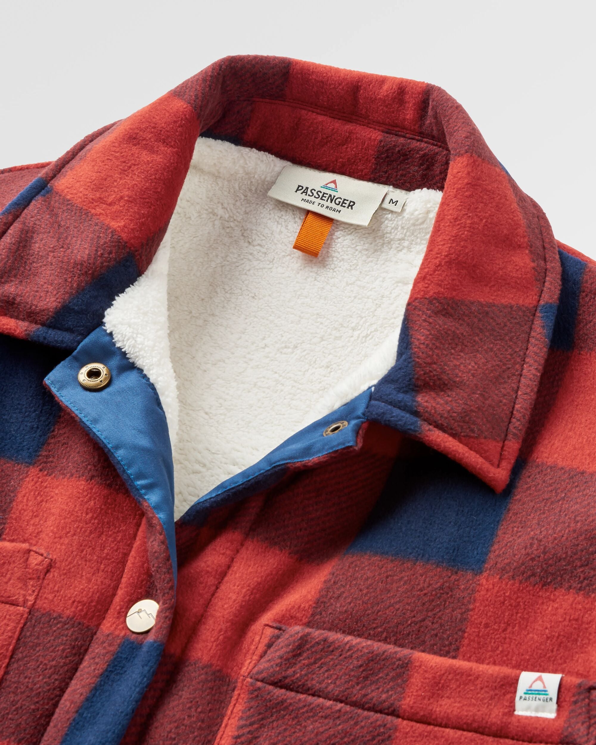 Orion Recycled Sherpa-Lined Polar Fleece Shirt - Red Ochre Buffalo - Flatlay