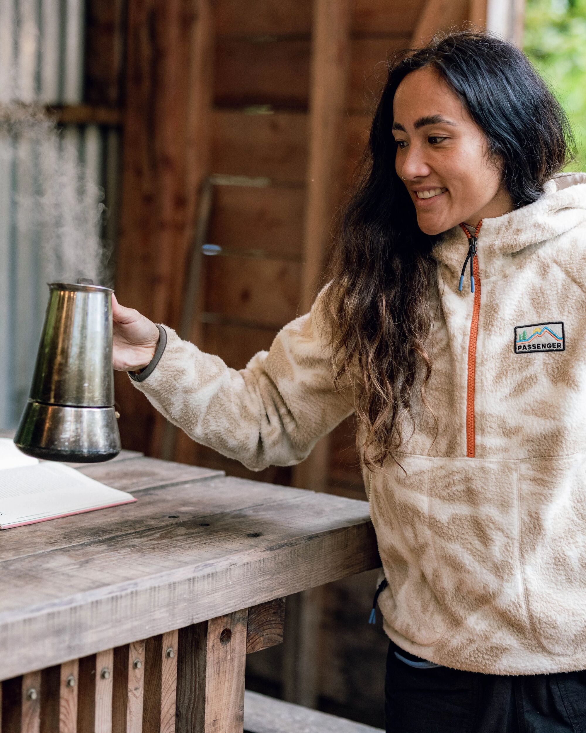 Maine 1/2 Zip Recycled Sherpa Fleece - Abstract Mountain Birch - Lifestyle
