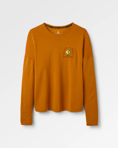 Camp Lost Lightweight Merino Blend LS T-Shirt - Retro Orange - Flatlay