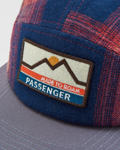 Fixie Recycled Flannel 5 Panel Cap - Rich Navy/ Red Ochre Check