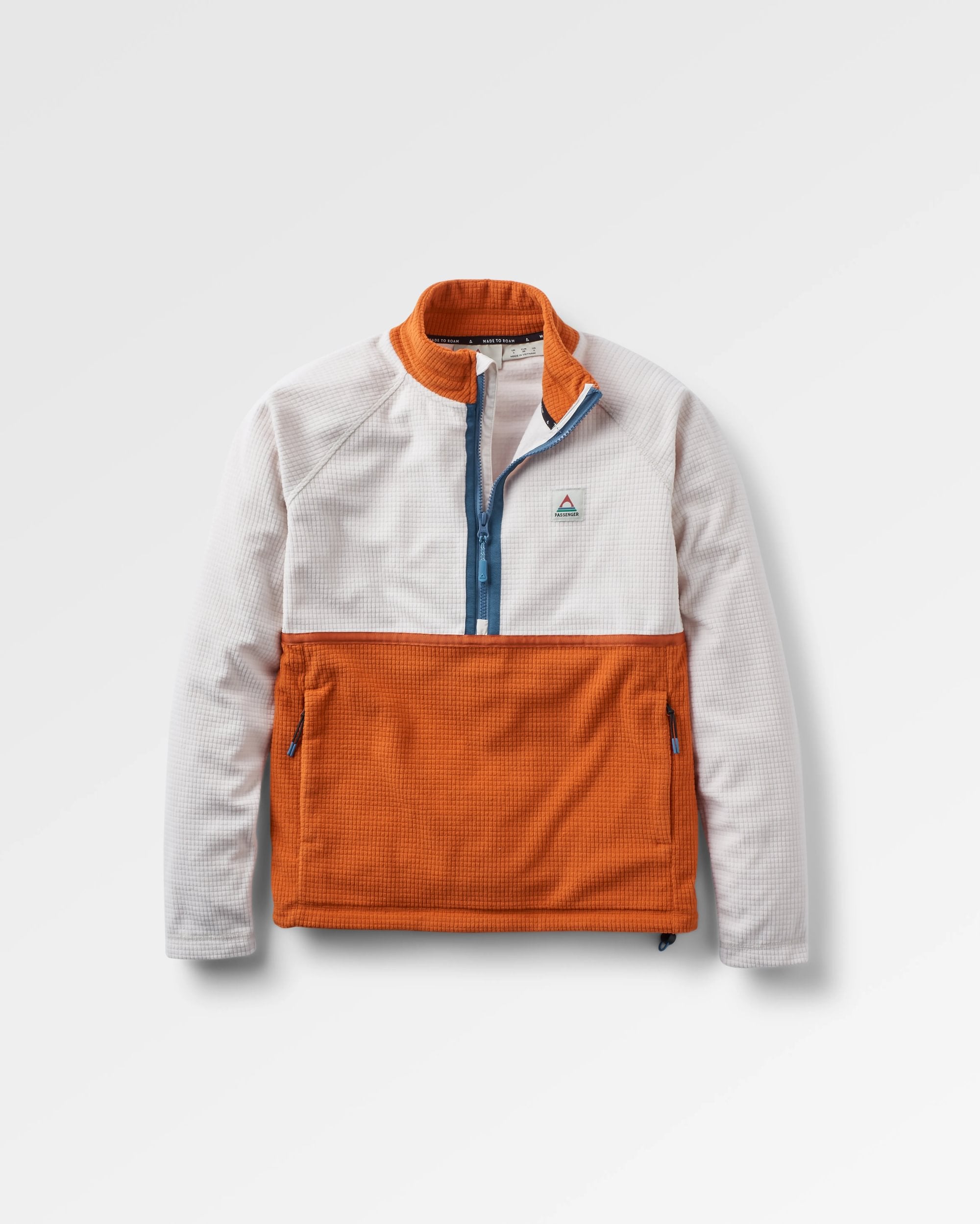 Off Trail Recycled Grid Polar Fleece - Birch/Sunset Orange - Flatlay
