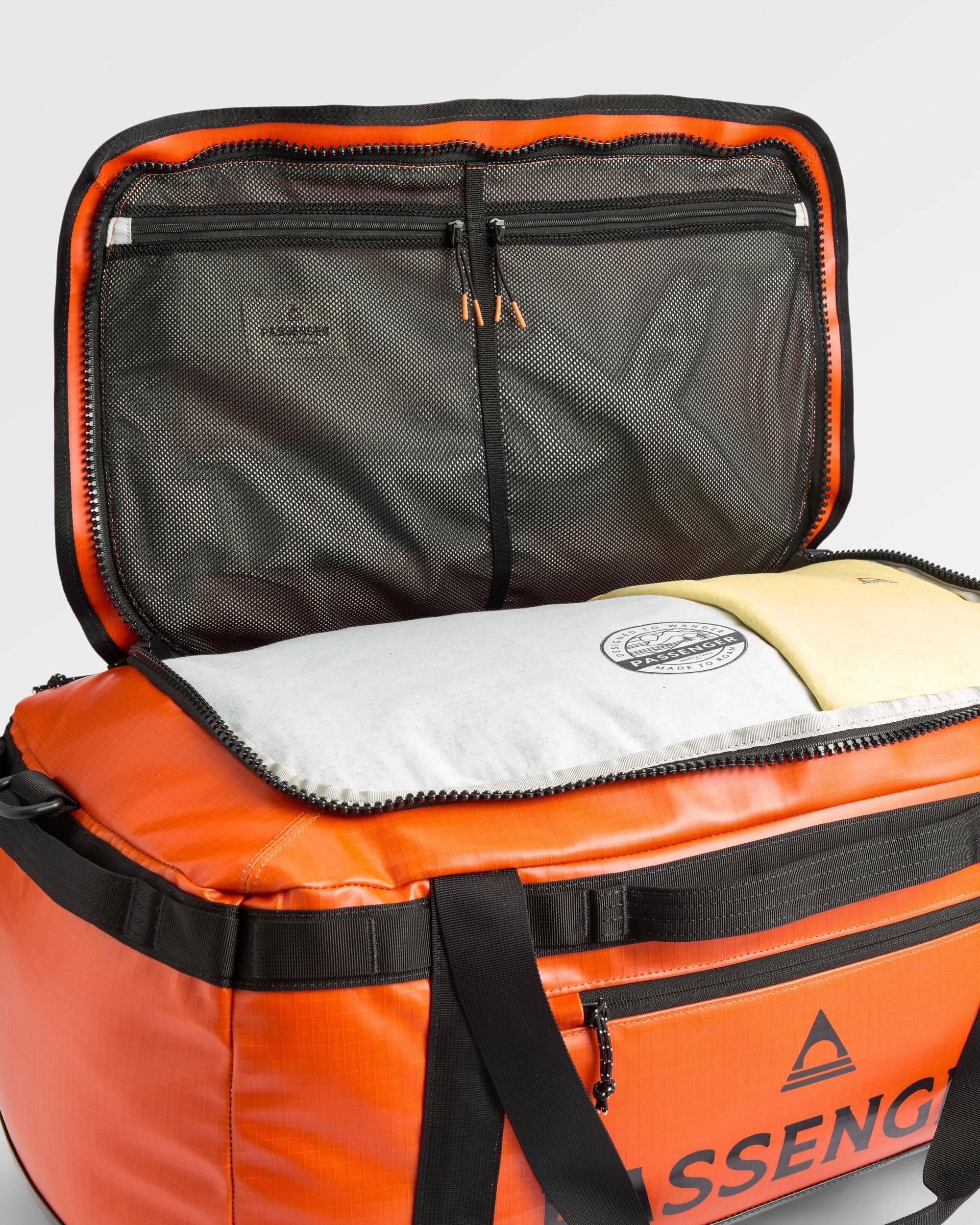 Roamer Recycled 60L Duffel Bag - Sunrise Orange - Flatlay
