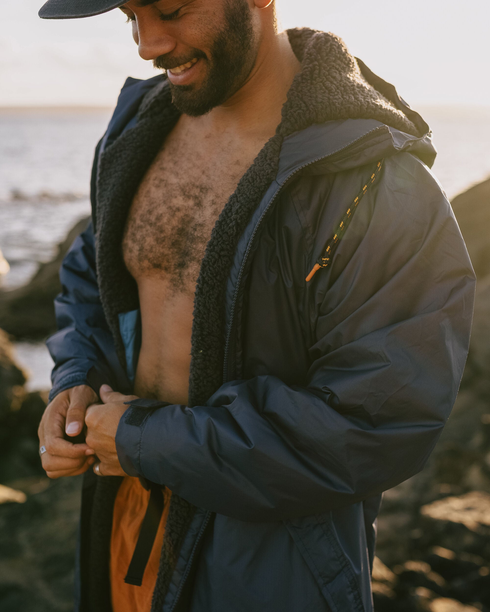 Waves Recycled Sherpa Lined Changing Robe - Rich Navy - Lifestyle - Male