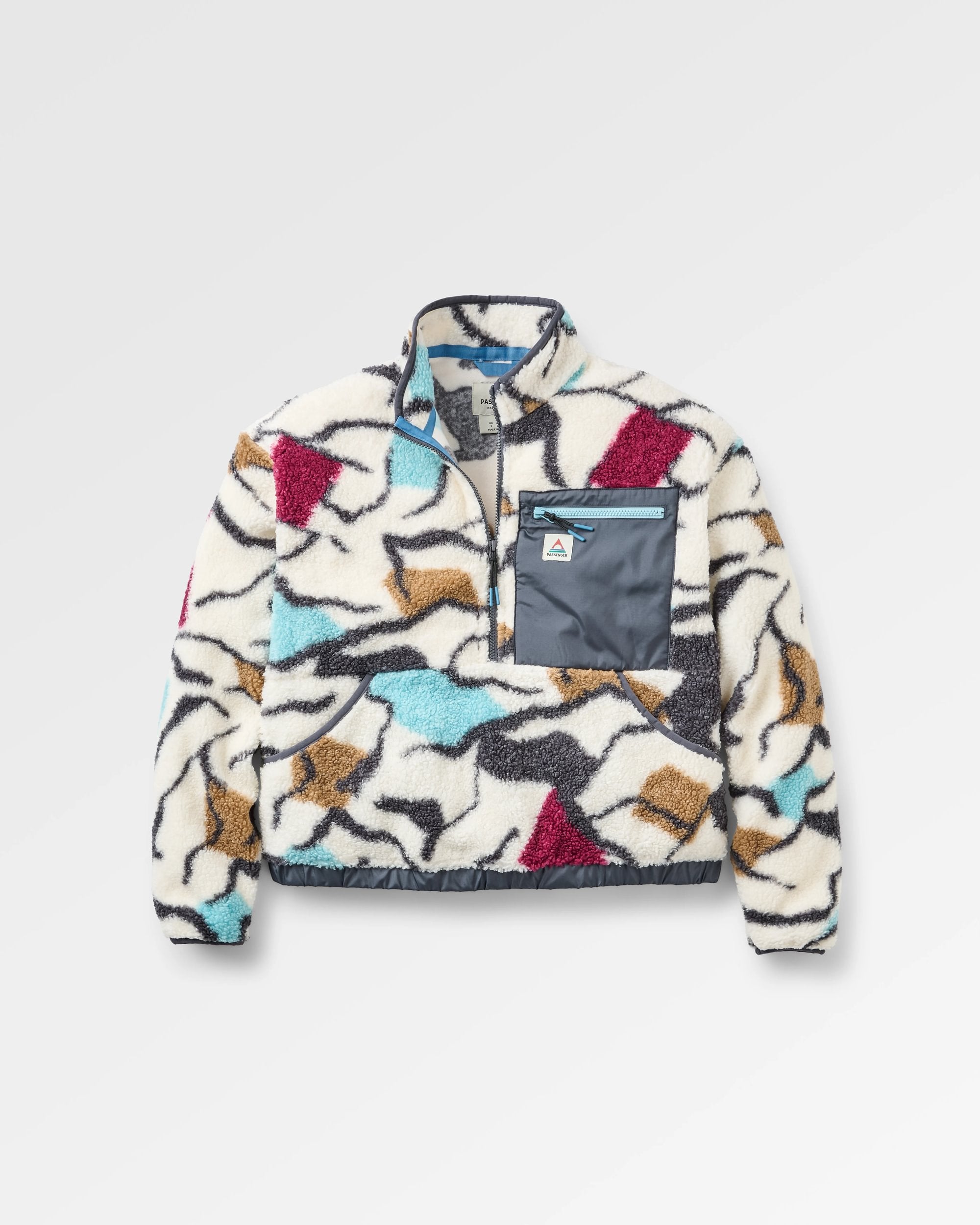 Ravi Recycled Sherpa Fleece - Abstract Trails Off White - Flatlay