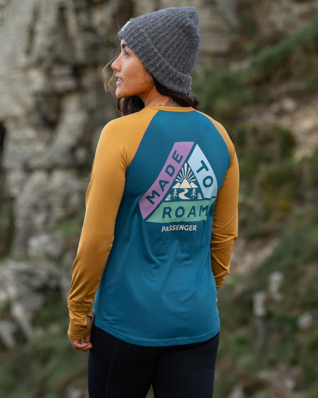 River Recycled Active LS T-Shirt - Dusty Ochre/ Corsair Blue - Lifestyle