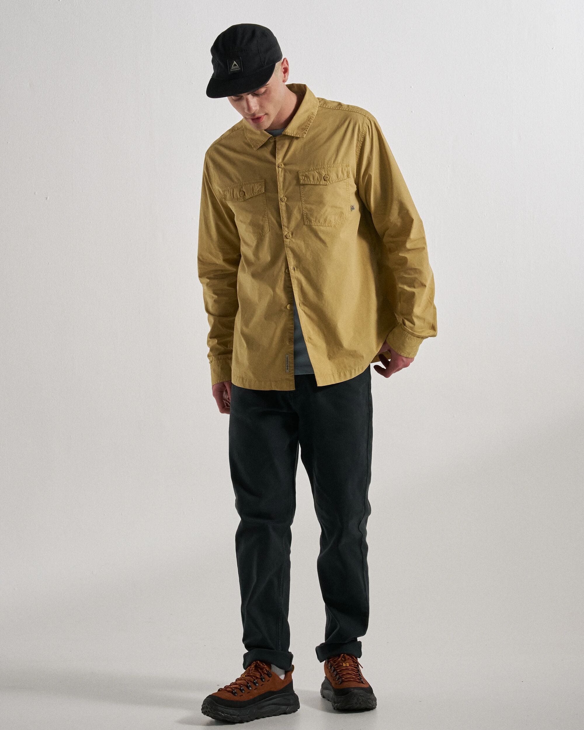 Acreage Organic Cotton LS Shirt - Warm Beige - Studio Model