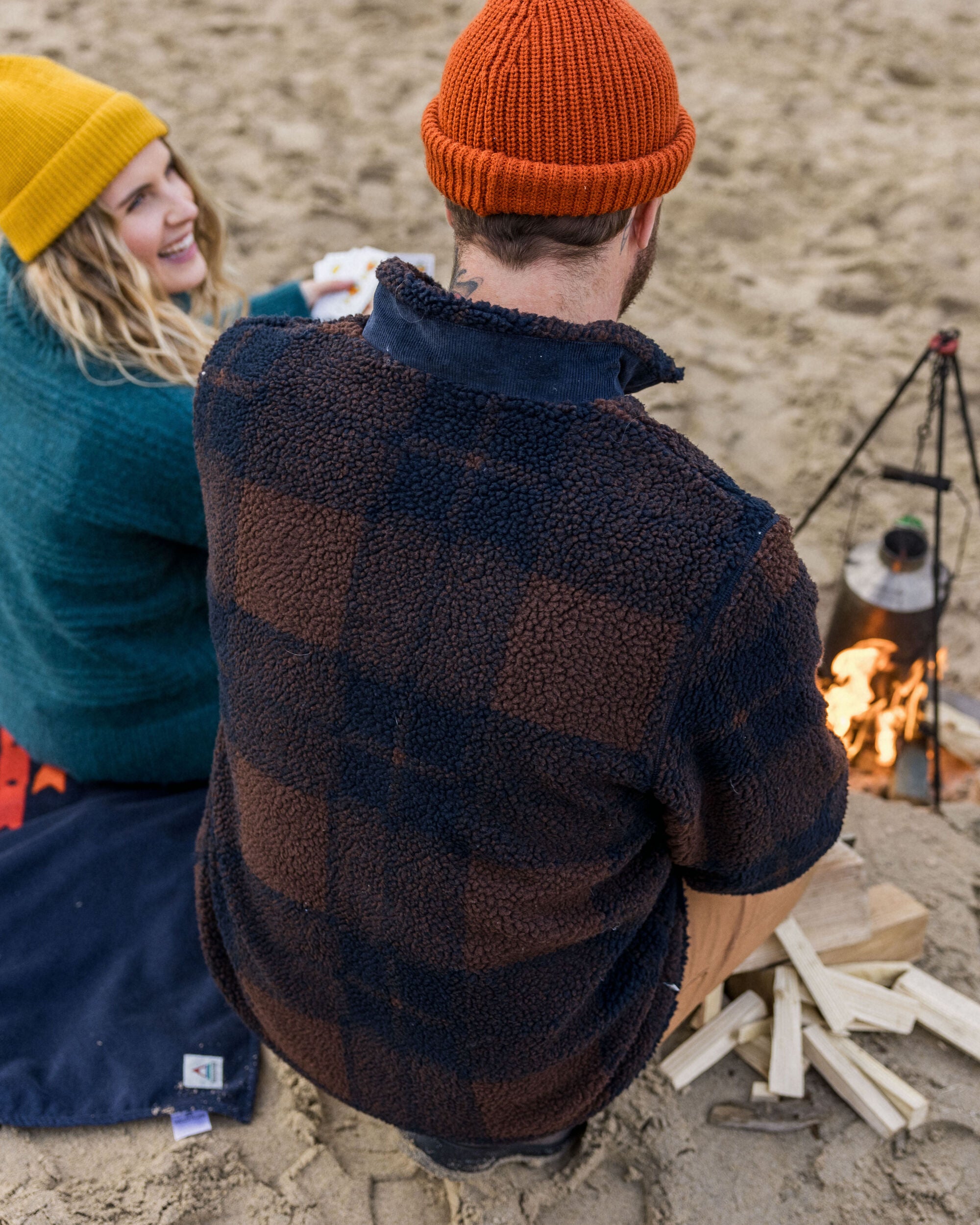 Trekker Recycled Deep-Pile Sherpa Fleece - Chestnut/Deep Navy Check - Lifestyle