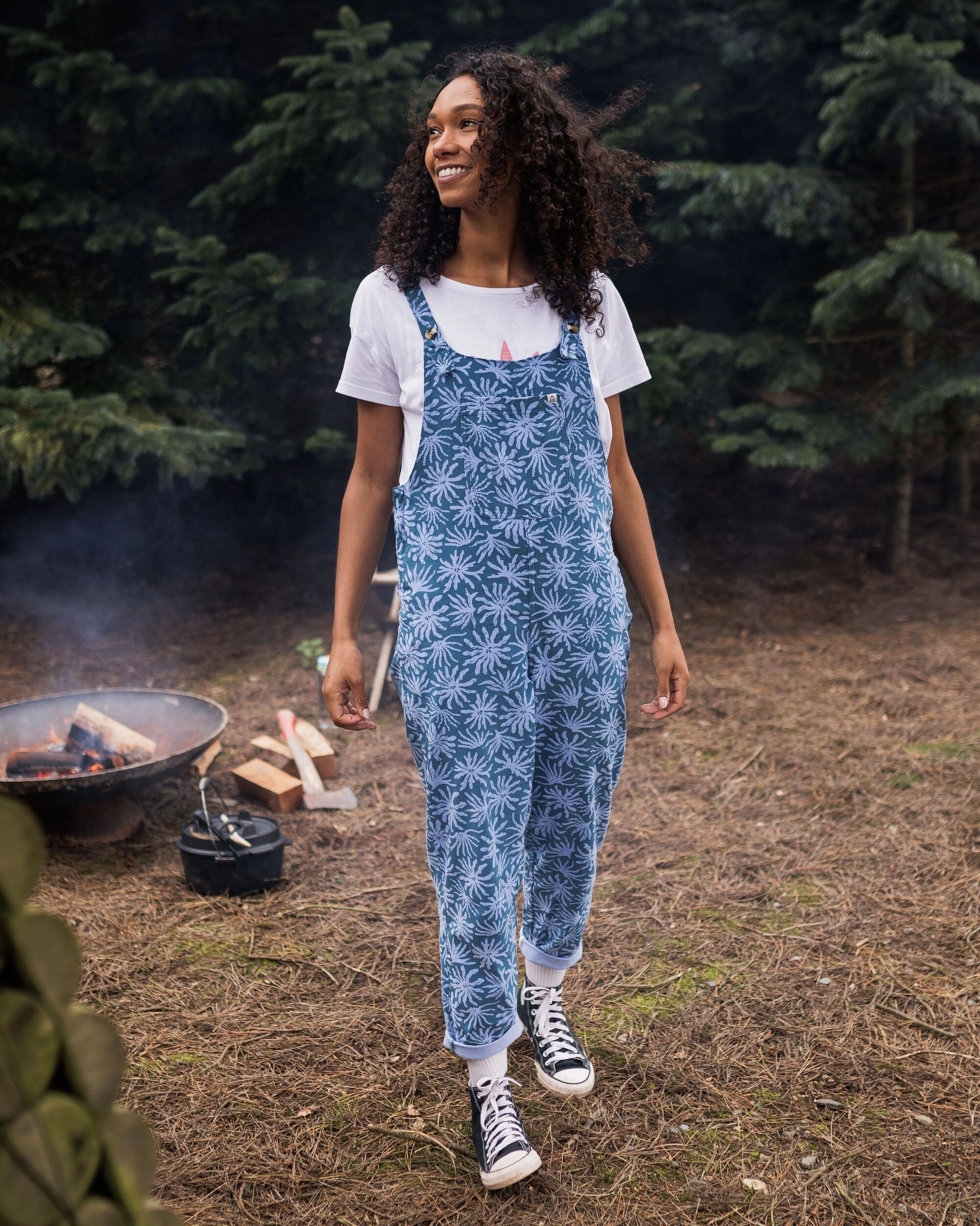 Meadows Organic Cotton Cord Dungarees - Seaweed Blue Steel - Lifestyle