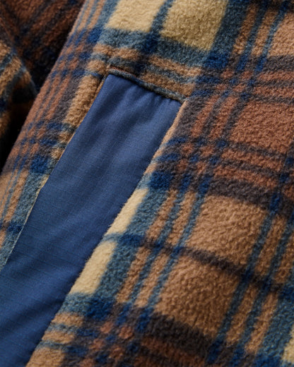 Firelight Sherpa Lined Overshirt - Rich Navy/Caramel Check - Flatlay
