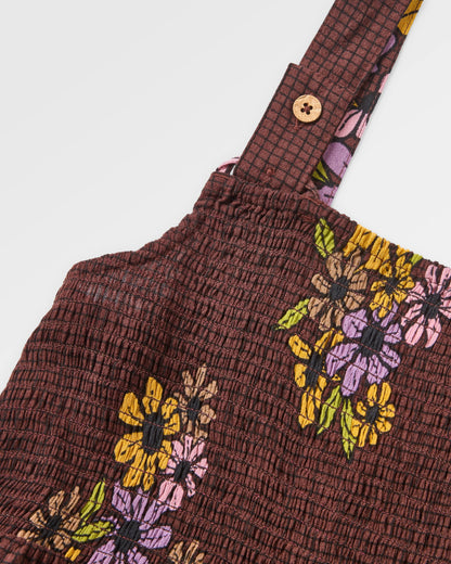 Soleis Woven Maxi Dress - Floral Grid Espresso - Flatlay